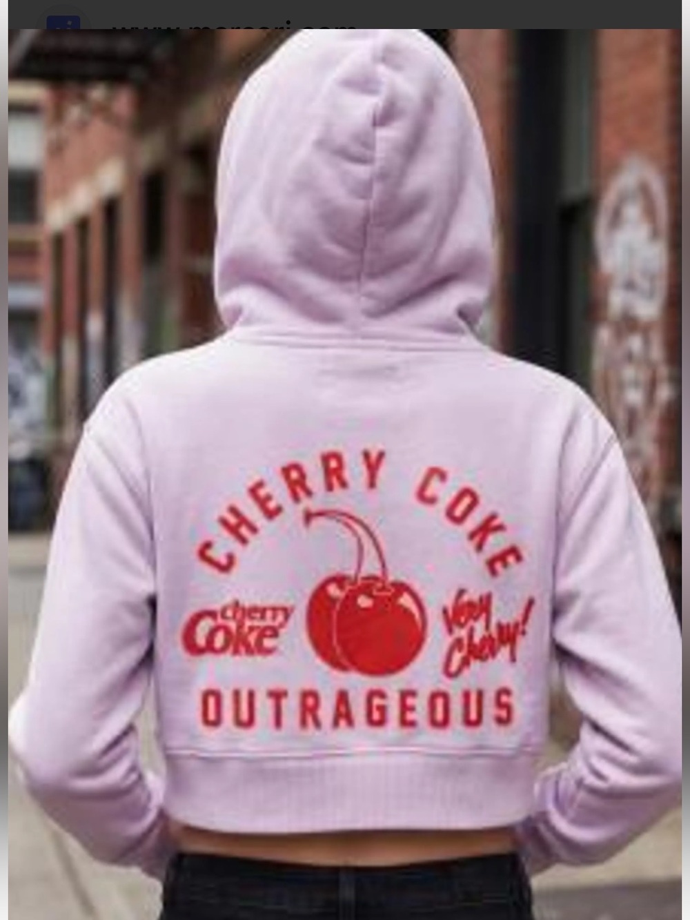 Coca Cola Light Pink Cropped Hoodie with Red Cherry Graphic